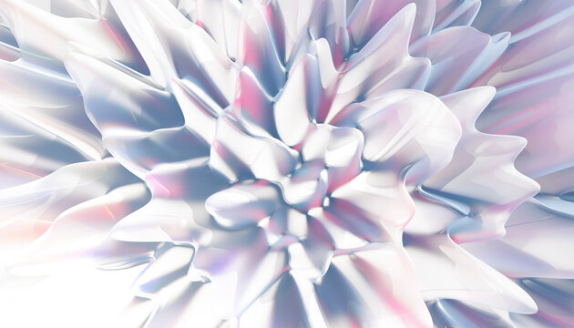 Abstract iridescent geometric curves in pastel 3D render