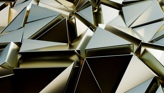 Golden triangular geometric abstract 3D render background