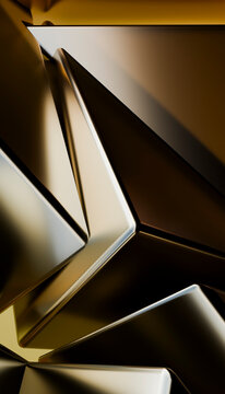 Golden abstract triangle composition in metallic 3D render