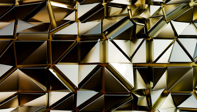 Golden triangular geometric abstract background with metallic facets
