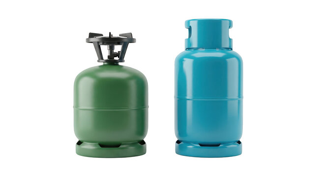 3d render of two gas cylinders isolated on transparent background