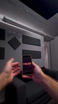 POV of a smartphone displaying a Face ID authentication failure. Ideal for biometric security, identity verification, and mobile technology concepts.