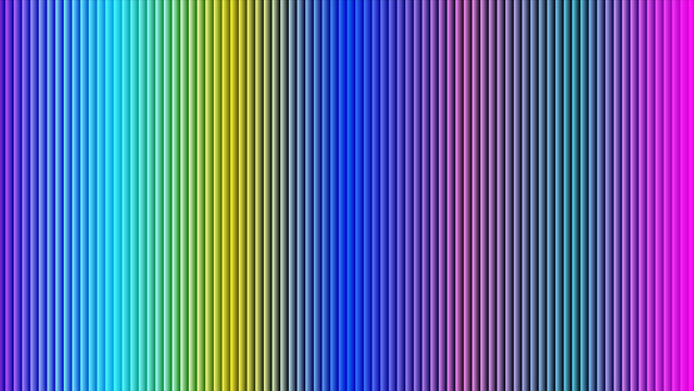 Vibrant vertical stripes pattern with rainbow gradient effect and 3d dimensional tubular texture.