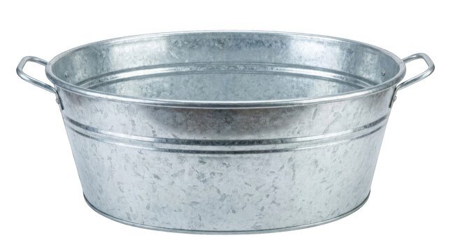 Empty galvanized metal wash tub isolated on transparent background
