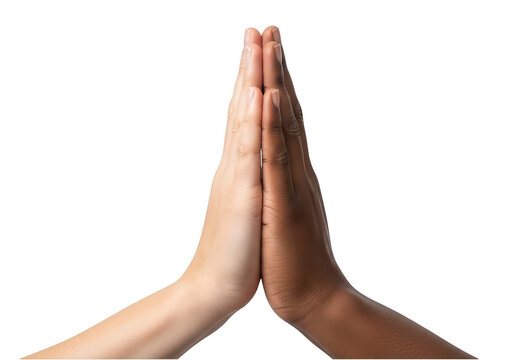 Hands pressed together in prayer gesture isolated on transparent background