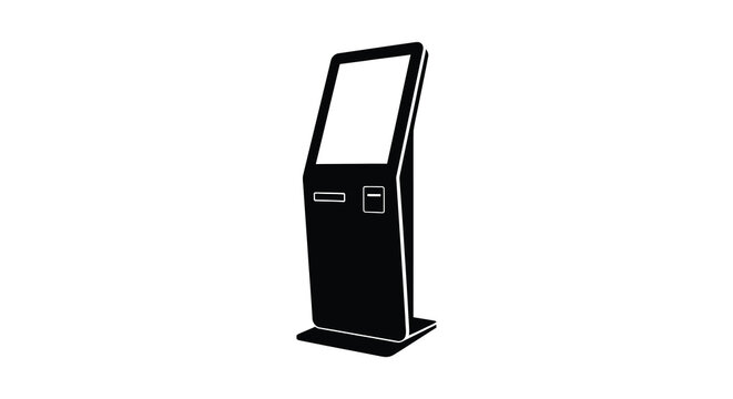Kiosk with screen and card reader black silhouette against white background