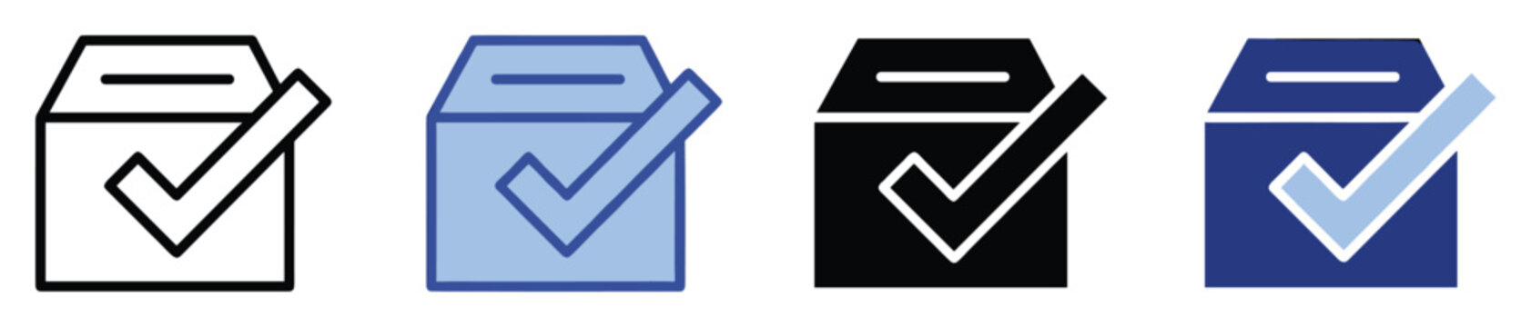 Set of voting box with checkmark icons for election, survey, and approval graphics