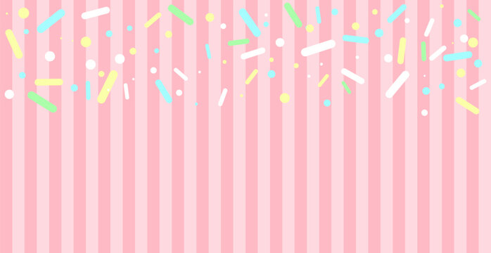 Abstract Colorful Sprinkle Confetti on Pink Striped Background. Vector Illustration