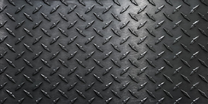 Diamond Plate Metal Texture: A close-up view of a textured metallic surface, featuring the distinctive raised diamond pattern characteristic of industrial diamond plate metal.