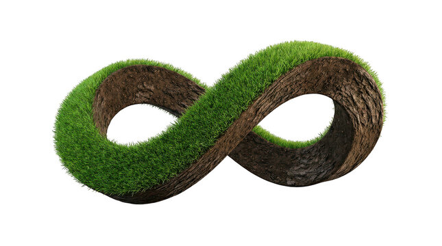 Infinity symbol made of grass and soil isolated on transparent background
