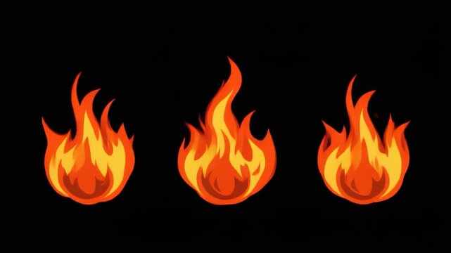 Fiery flames animating in sequence with dynamic motion on a dark background
