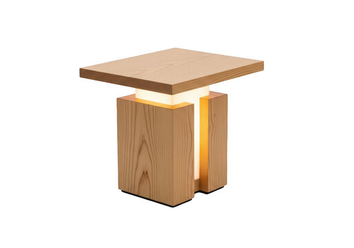 Modern wooden side table with open shelf isolated on transparent background