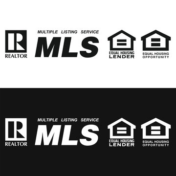 Realtor Mls multiple listing service equal house opportunity and lender black and white icon symbol label.