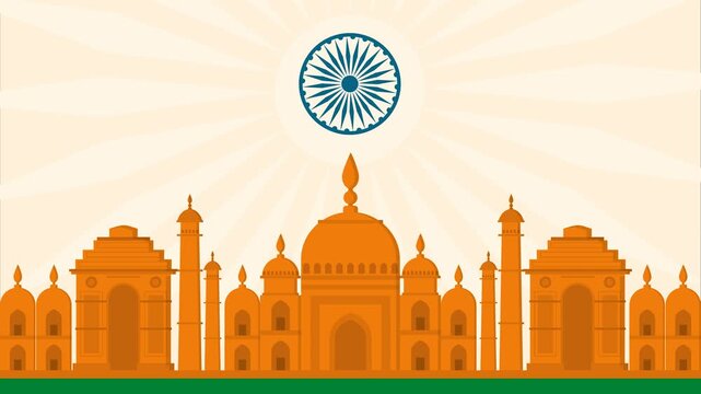 Golden Indian monument silhouette featuring Ashoka Chakra symbol for Republic Day celebration on transparent background