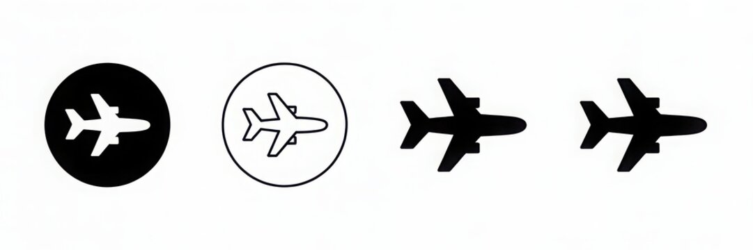 Airplane and aircraft icon set, flight symbol collection isolated on white background