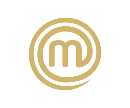 Golden MasterChef logo with a stylized 'm' inside concentric circles on a white background.