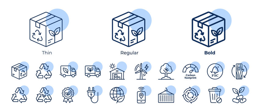 Sustainable Green Logistics and Environmental Protection Line Icon Set for World Environment Day