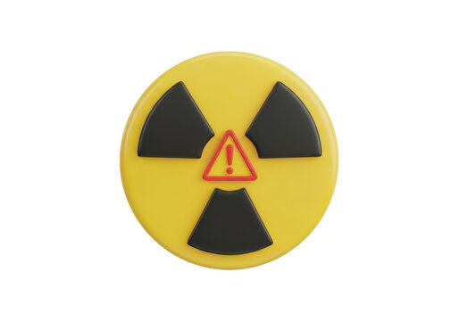 Radioactive hazard symbol on yellow circle isolated on transparent background