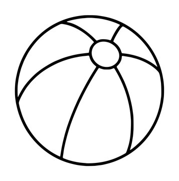 Hand traced black and white line drawing vector illustration of a striped beach ball, perfect summer toy icon for vacation, poolside, and seaside graphic design projects