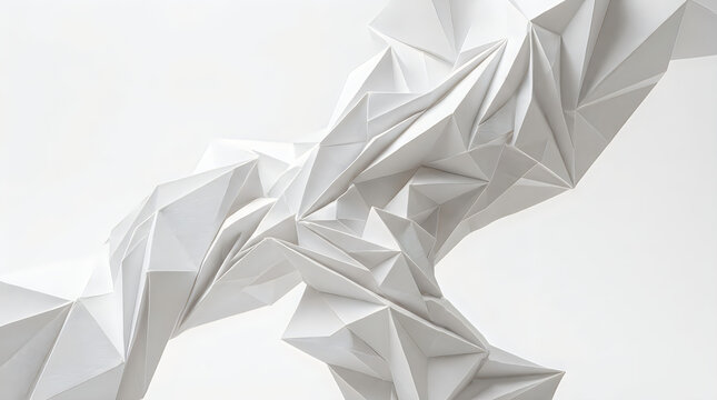Abstract white folded paper geometric structure isolated on transparent background, 3d render of flowing origami shapes for creative design and art projects.
