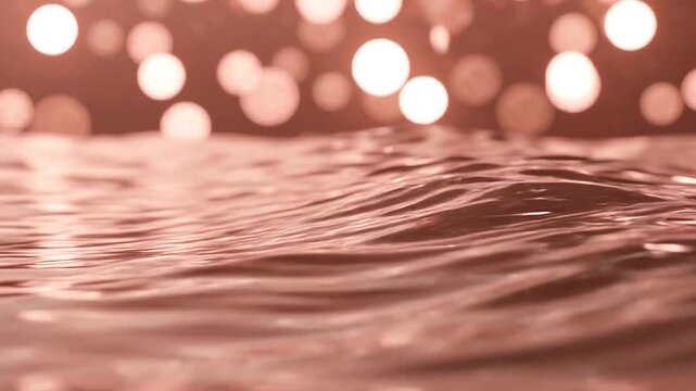 Festive rose gold metallic shimmering background with soft bokeh. Luxurious festive background with shimmering metallic rose gold surface and soft glowing bokeh lights.