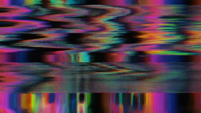 Abstract Colorful Digital Glitch Waves with Neon Hue Shifts and Data Corruption Effects