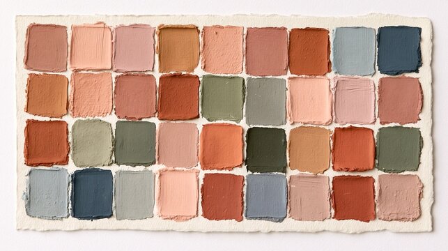Hand painted color swatch grid on textured handmade paper