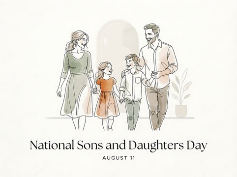 Happy family walking together for national sons and daughters day