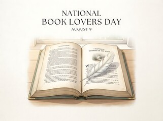 Naklejka premium National book lovers day open book with a feather quill
