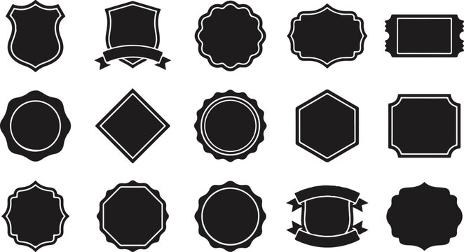 Set of various vintage badge shapes and decorative emblem frames for labels and logo design elements