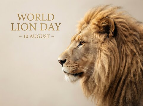 World lion day poster with a majestic lion head portrait