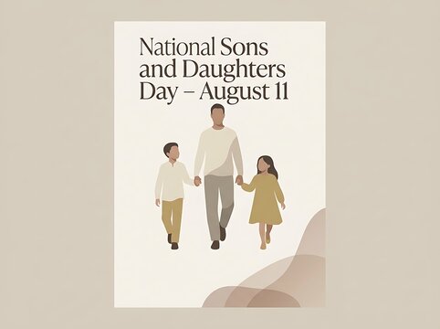 National sons and daughters day card with father and kids