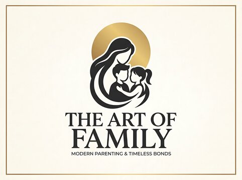Mother hugging children logo for family and parenting