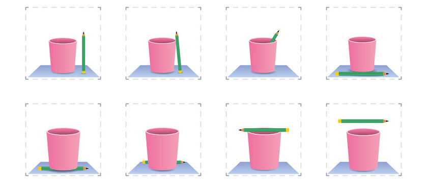 Example of a location and direction visual with a pen and cup.