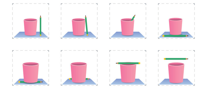 Example of a location and direction visual with a pen and cup.