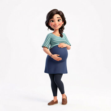 Femme enceinte souriante tenant son ventre en illustration 3D