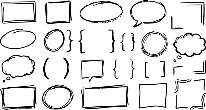 Set of hand drawn frames collection, doodle style sketch borders vector art