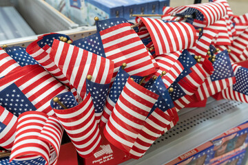 Obraz premium Small American Flags Displayed Together on a Retail Store Merchandise Display