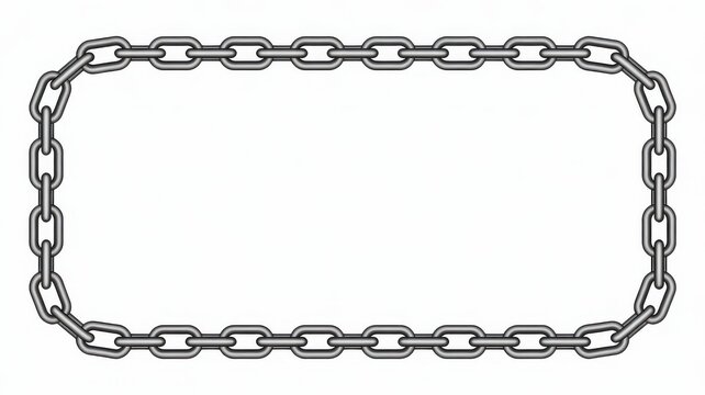 Rectangular frame border made of metal chain links, isolated on white background.