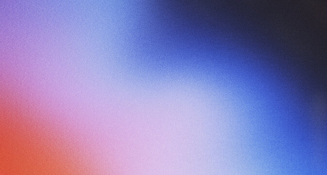 Abstract backdrop displaying smooth transition of blue purple and orange colors enhanced by film grain texture for artistic creative design atmosphere.