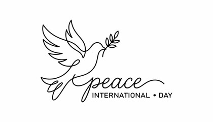 Fototapeta premium Elegant continuous one line art peace symbol with dove and olive branch continuous international minimalist illustration awareness abstract