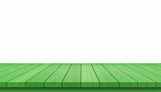 A vibrant green wooden table surface isolated on a clean white background, perfect for product placement, digital advertising displays, mockups, or minimalist creative graphic design compositions.