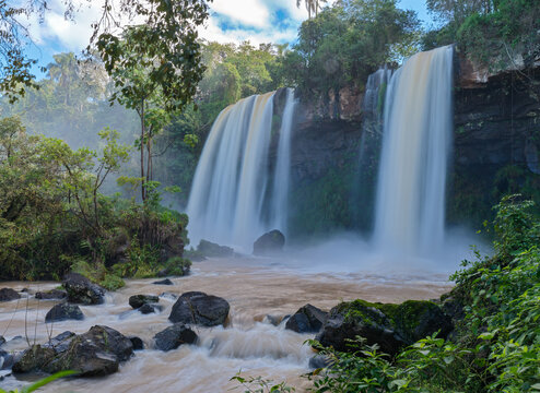 Silky Long Exposure View of Dos Hermanas Falls Along Iguazu Lower Circuit