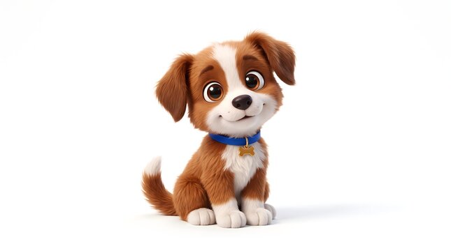 Cute cartoon puppy dog sitting wearing a blue collar with illustration character friendly adorable creature companion puppyhood