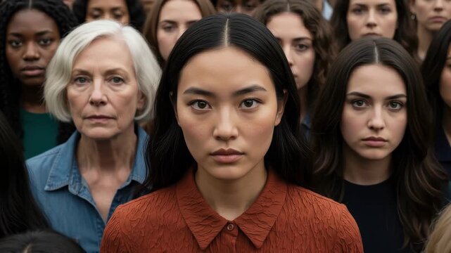 Diverse group of women looking forward