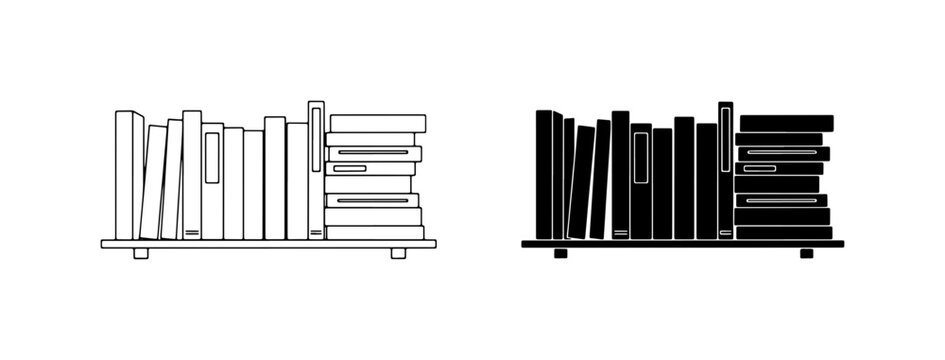 Vector Bookshelf Icons, Black and White Book Stack Graphics, Library Shelf Illustrations