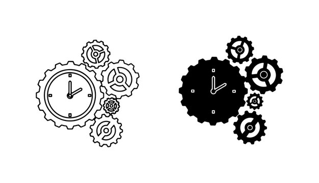 Clockwork Gears Vector Icons, Time Mechanism Set, Mechanical Clock Elements, Industrial Timepiece Symbols