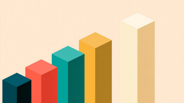 Five vertical rectangular bars of different heights arranged in an isometric chart