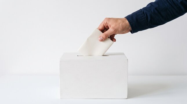 Hand casting a vote into a ballot box during an election