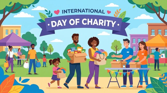 Diverse group of people donating goods outdoors.
